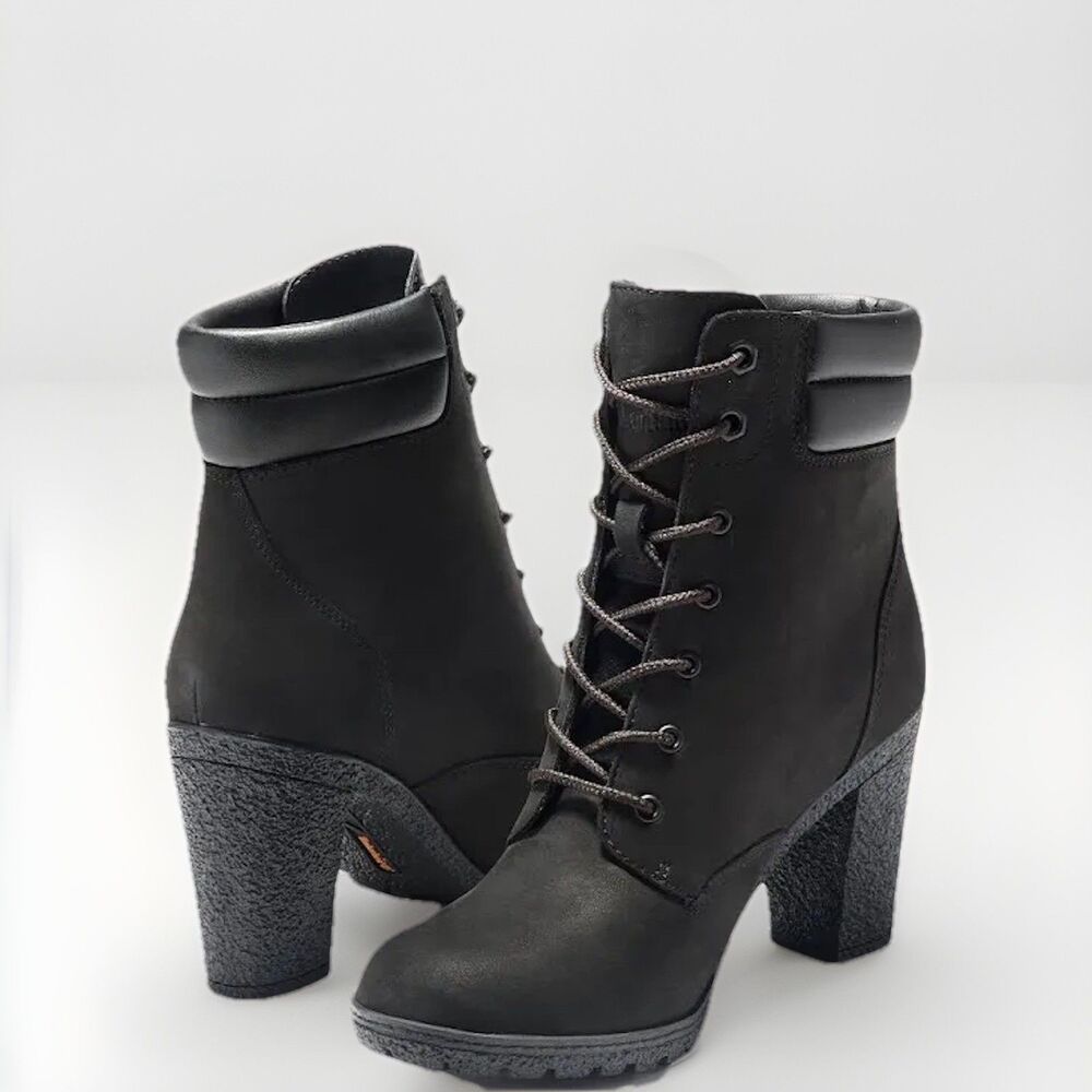 Timberland Black Heel Boots Tillston 6 inch Nubuck Boot Womens Size 11